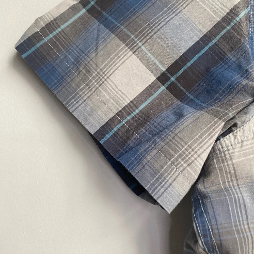 Men’s The North Face Plaid Short Sleeve Hammetts Button Down Blue Gray Size XL